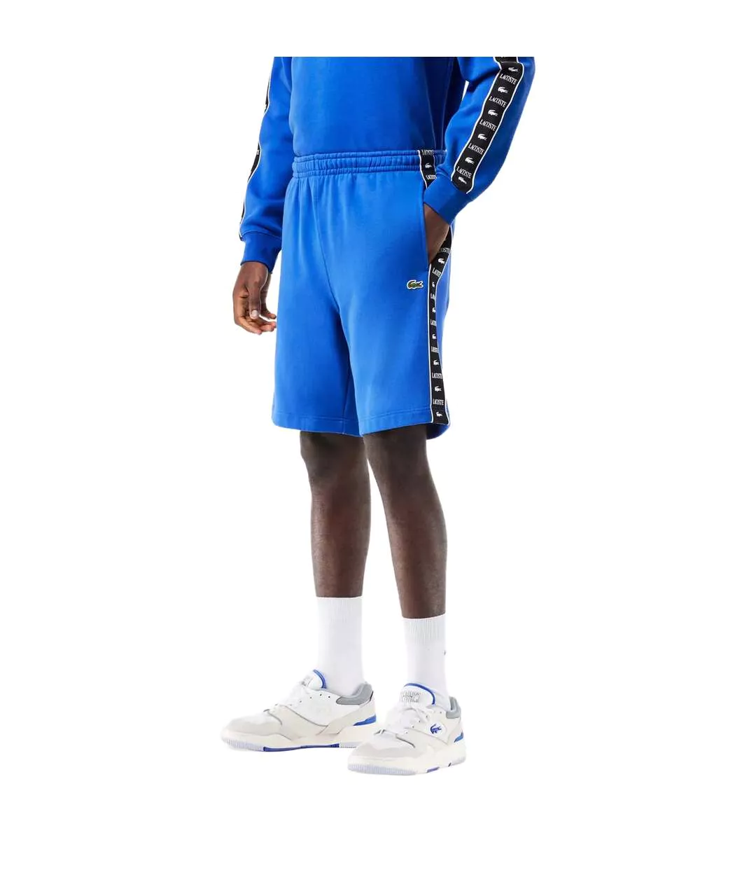 Mens Fleece Stripe Logo Shorts Blue Lacoste