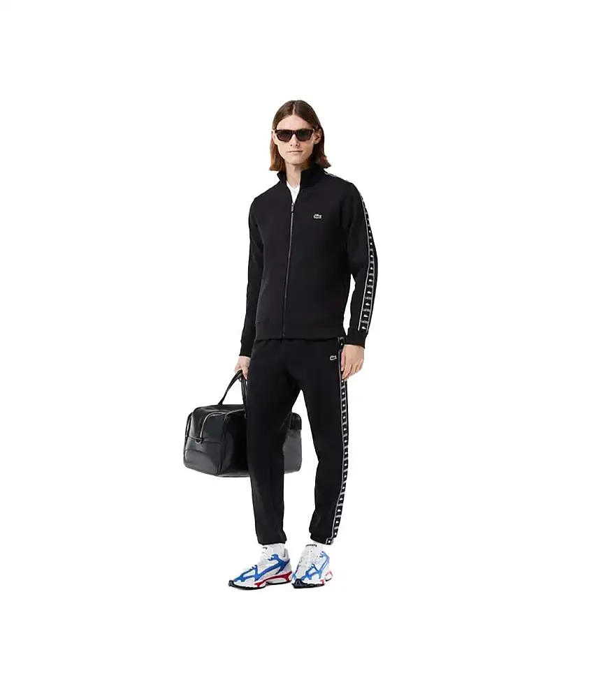 Mens Logo Strip Zipped Sweatshirt Black Lacoste