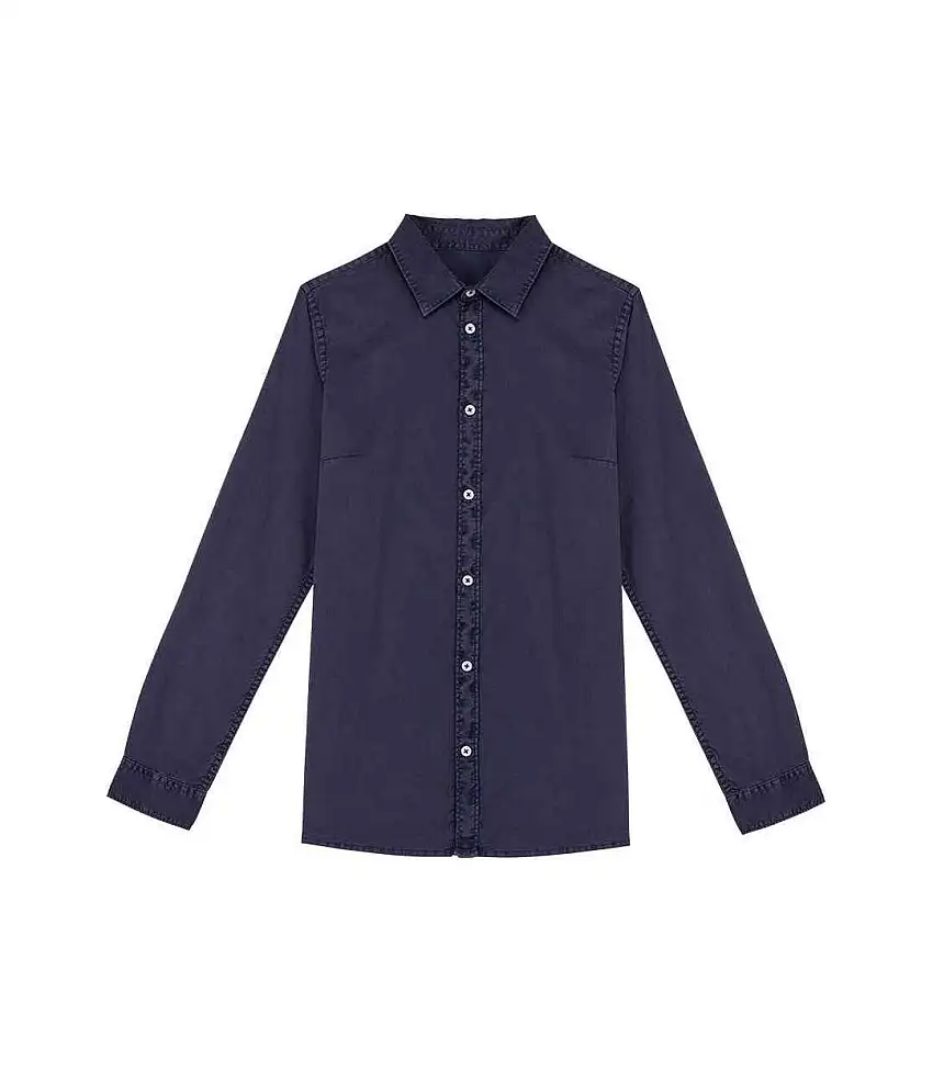 Womens/ladies Washed Long-sleeved Shirt Navy Blue Native Spirit