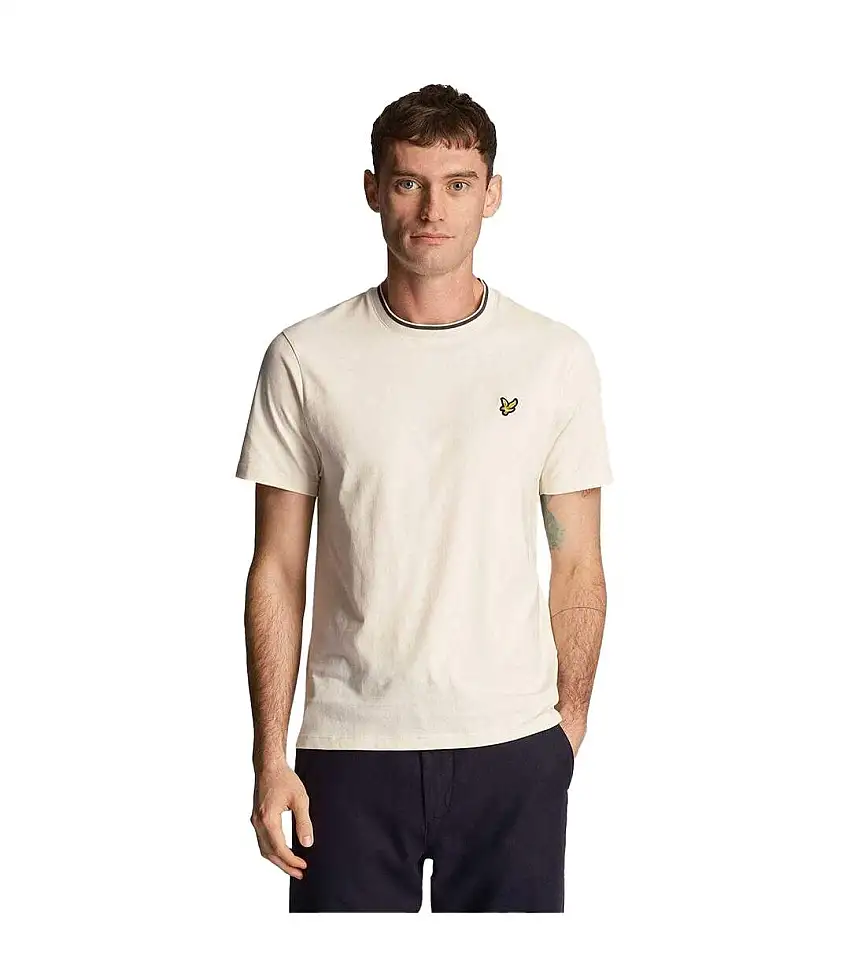 Mens Tipped T-shirt White Grey Lyle & Scott