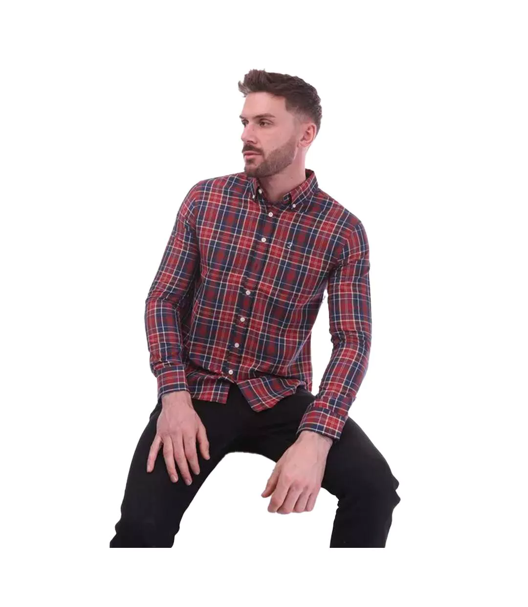 Mens Edina Checked Oxford Shirt Red Farah