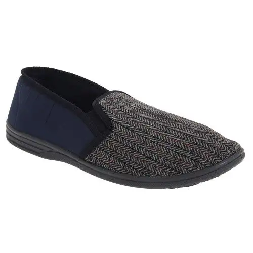 Zedzzz Mens Charles Herringbone Felt Gusset Slippers