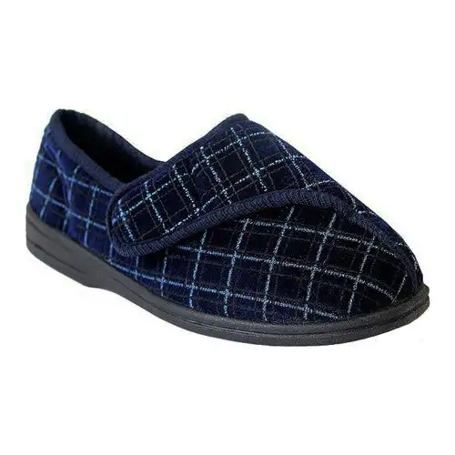 Zedzzz Mens George Touch Fastening Check Velour Slippers