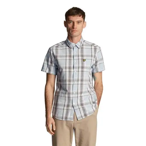 Lyle & Scott Mens Checked Linen Short-Sleeved Shirt